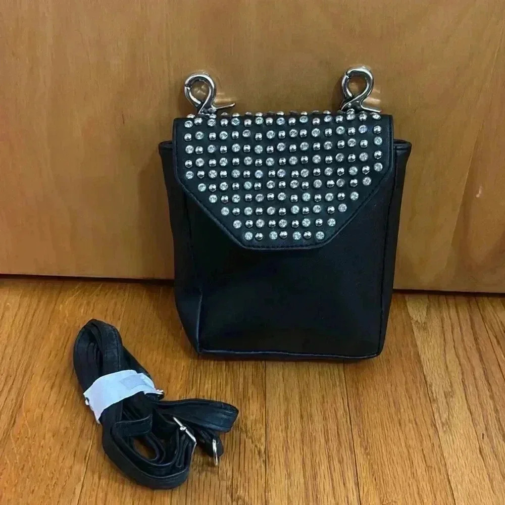 Unbranded Black Faux Leather Studded Belt Bag NWOT